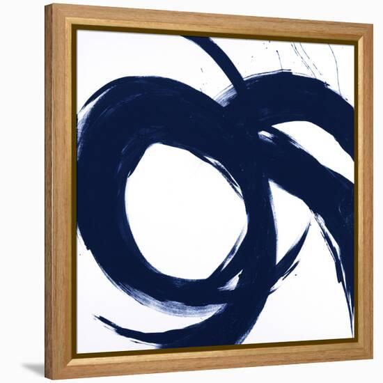 Navy Circular Strokes II-Megan Morris-Framed Stretched Canvas