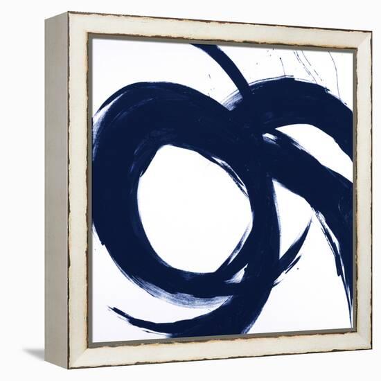 Navy Circular Strokes II-Megan Morris-Framed Stretched Canvas