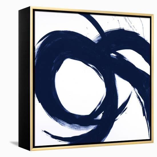 Navy Circular Strokes II-Megan Morris-Framed Stretched Canvas