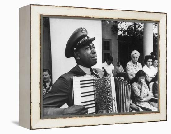 Navy CPO Graham Jackson Playing Accordian, Crying as Franklin D Roosevelt's Body is Carried Away-Ed Clark-Framed Premier Image Canvas