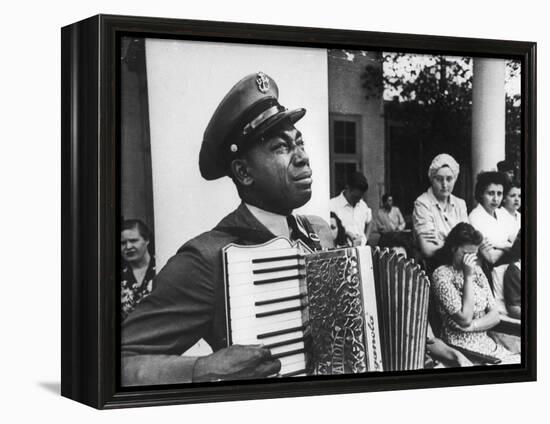 Navy CPO Graham Jackson Playing Accordian, Crying as Franklin D Roosevelt's Body is Carried Away-Ed Clark-Framed Premier Image Canvas