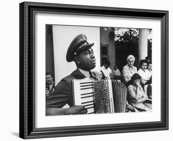 Navy CPO Graham Jackson Playing Accordian, Crying as Franklin D Roosevelt's Body is Carried Away-Ed Clark-Framed Photographic Print