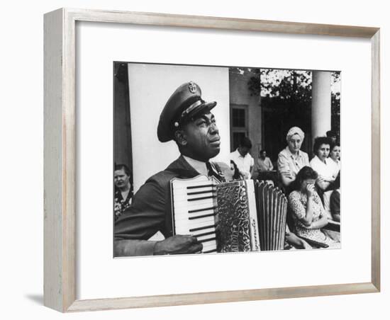 Navy CPO Graham Jackson Playing Accordian, Crying as Franklin D Roosevelt's Body is Carried Away-Ed Clark-Framed Photographic Print