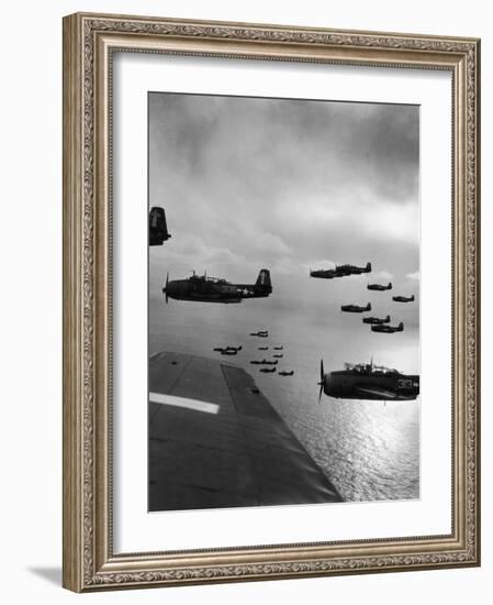 Navy Grumman Avenger Torpedo Bombers Flying Toward Their First Naval Air Strike on Japan-W^ Eugene Smith-Framed Photographic Print