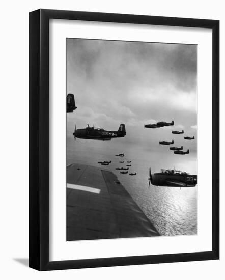 Navy Grumman Avenger Torpedo Bombers Flying Toward Their First Naval Air Strike on Japan-W^ Eugene Smith-Framed Photographic Print