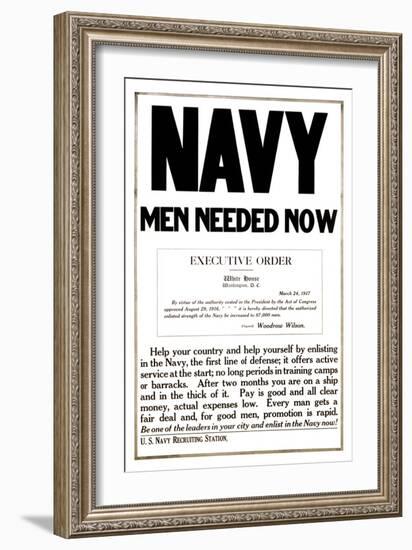 Navy Men Needed Now, c.1917-null-Framed Art Print