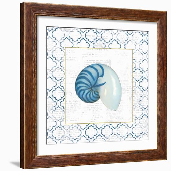 Navy Nautilus Shell on Newsprint with Gold-Emily Adams-Framed Art Print