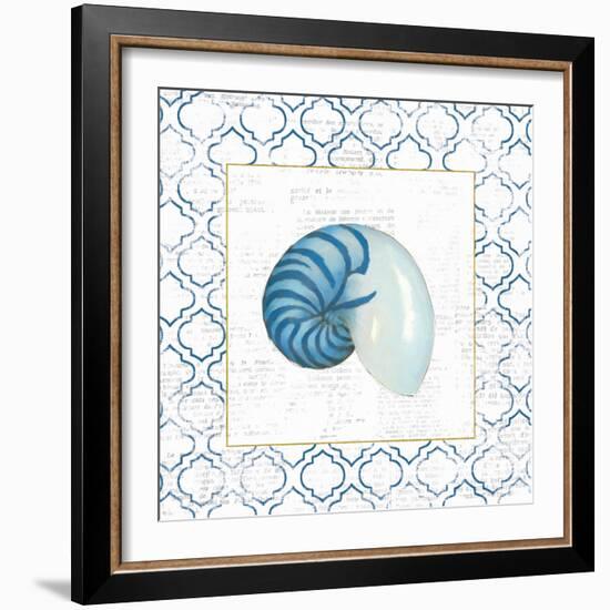 Navy Nautilus Shell on Newsprint with Gold-Emily Adams-Framed Art Print