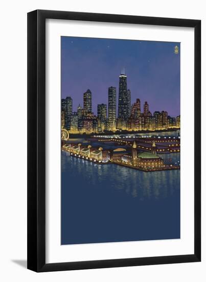 Navy Pier and Chicago Skyline - NO TEXT-Lantern Press-Framed Art Print