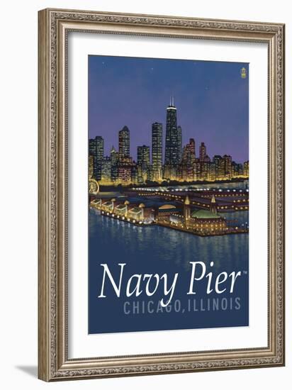 Navy Pier and Chicago Skyline-Lantern Press-Framed Art Print