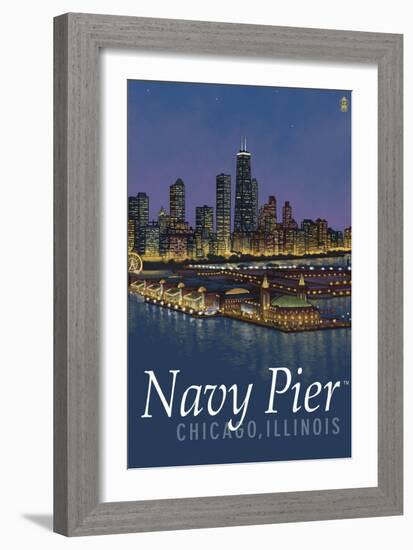 Navy Pier and Chicago Skyline-Lantern Press-Framed Art Print