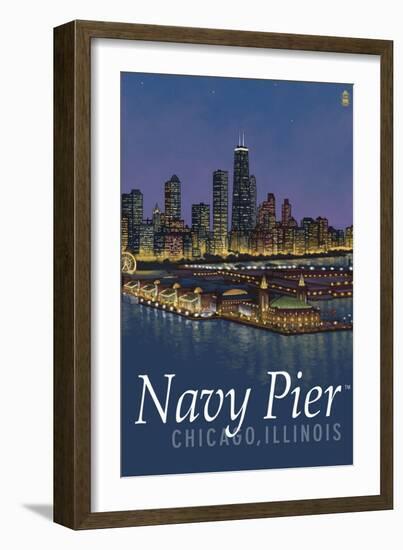 Navy Pier and Chicago Skyline-Lantern Press-Framed Art Print