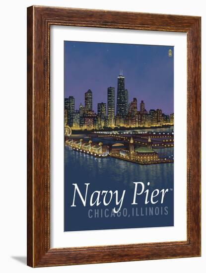 Navy Pier and Chicago Skyline-Lantern Press-Framed Art Print