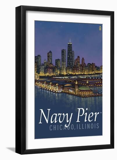 Navy Pier and Chicago Skyline-Lantern Press-Framed Art Print