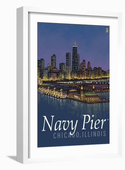 Navy Pier and Chicago Skyline-Lantern Press-Framed Art Print