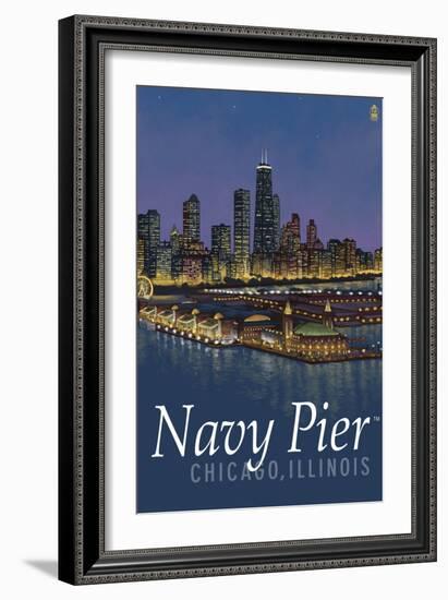 Navy Pier and Chicago Skyline-Lantern Press-Framed Art Print