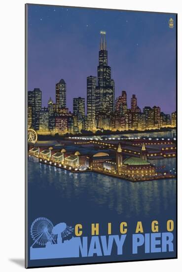 Navy Pier and Sears Tower - Chicago, Il, c.2009-Lantern Press-Mounted Art Print