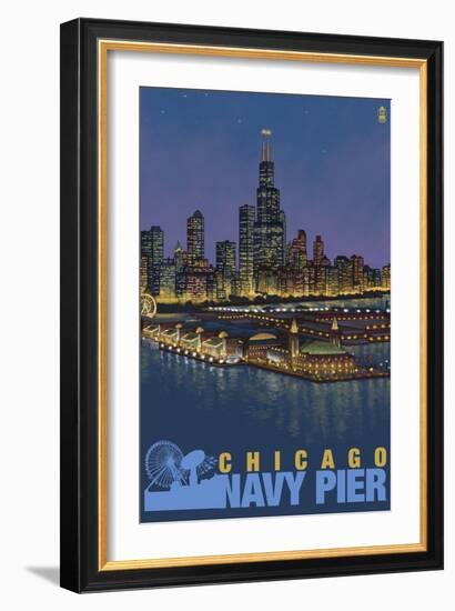 Navy Pier and Sears Tower - Chicago, Il, c.2009-Lantern Press-Framed Art Print