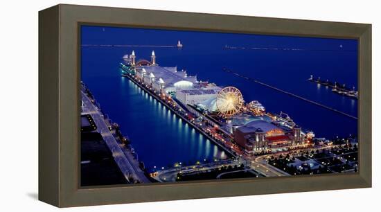 Navy Pier Lit Up at Dusk, Lake Michigan, Chicago, Cook County, Illinois, USA-null-Framed Stretched Canvas