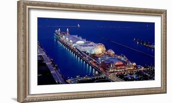 Navy Pier Lit Up at Dusk, Lake Michigan, Chicago, Cook County, Illinois, USA-null-Framed Photographic Print