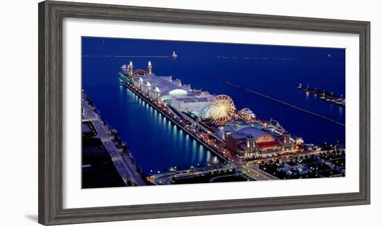 Navy Pier Lit Up at Dusk, Lake Michigan, Chicago, Cook County, Illinois, USA-null-Framed Photographic Print