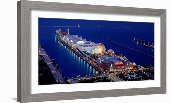 Navy Pier Lit Up at Dusk, Lake Michigan, Chicago, Cook County, Illinois, USA-null-Framed Photographic Print