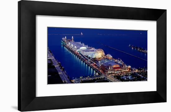 Navy Pier Lit Up at Dusk, Lake Michigan, Chicago, Cook County, Illinois, USA-null-Framed Photographic Print