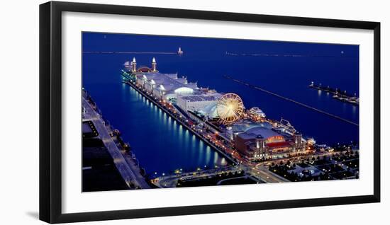 Navy Pier Lit Up at Dusk, Lake Michigan, Chicago, Cook County, Illinois, USA-null-Framed Photographic Print