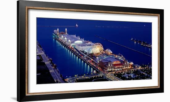 Navy Pier Lit Up at Dusk, Lake Michigan, Chicago, Cook County, Illinois, USA-null-Framed Photographic Print