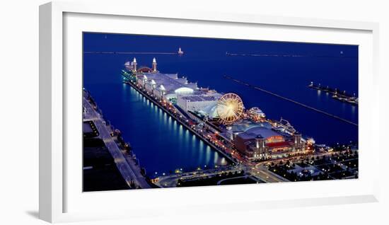 Navy Pier Lit Up at Dusk, Lake Michigan, Chicago, Cook County, Illinois, USA-null-Framed Photographic Print