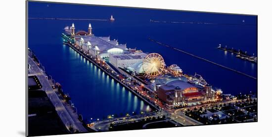 Navy Pier Lit Up at Dusk, Lake Michigan, Chicago, Cook County, Illinois, USA-null-Mounted Photographic Print