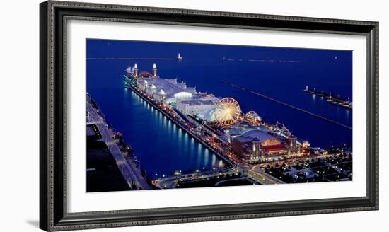 Navy Pier Lit Up at Dusk, Lake Michigan, Chicago, Cook County, Illinois, USA-null-Framed Photographic Print