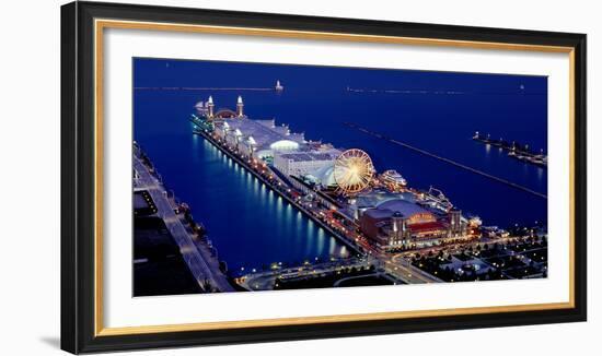 Navy Pier Lit Up at Dusk, Lake Michigan, Chicago, Cook County, Illinois, USA-null-Framed Photographic Print