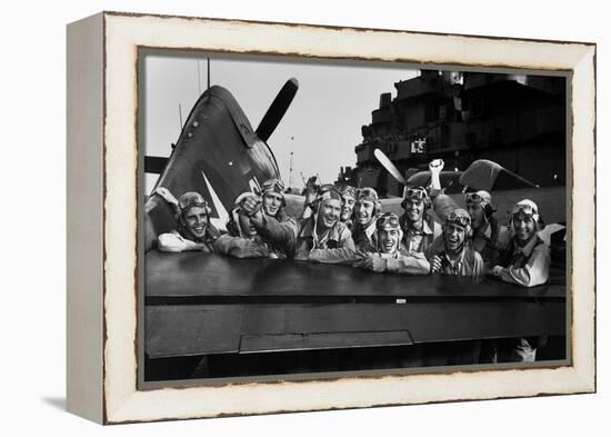Navy Pilots Celebrate on the USS Lexington-null-Framed Stretched Canvas