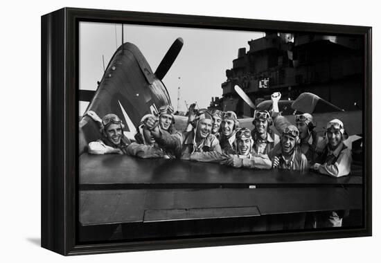 Navy Pilots Celebrate on the USS Lexington-null-Framed Stretched Canvas