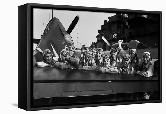 Navy Pilots Celebrate on the USS Lexington-null-Framed Stretched Canvas