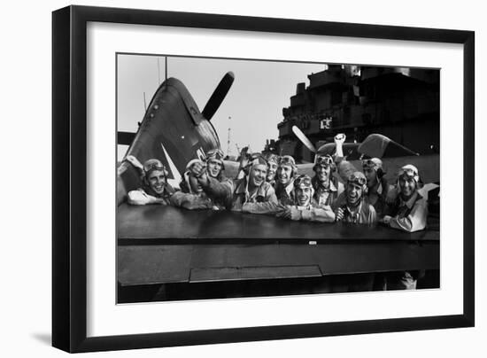 Navy Pilots Celebrate on the USS Lexington-null-Framed Photo