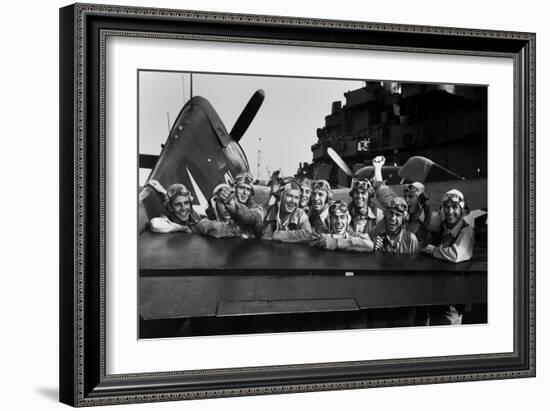 Navy Pilots Celebrate on the USS Lexington-null-Framed Photo