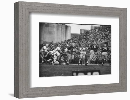 Navy Quaterback, George Welsh, Reaching Out to Complete Pass, During Army-Navy Game-John Dominis-Framed Photographic Print