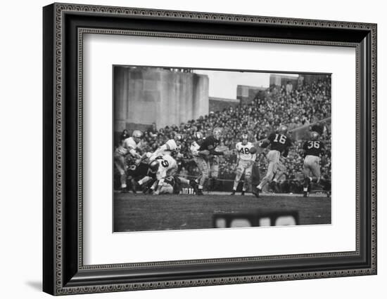 Navy Quaterback, George Welsh, Reaching Out to Complete Pass, During Army-Navy Game-John Dominis-Framed Photographic Print