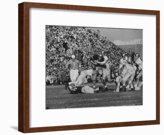 Navy Quaterback, George Welsh, Trying to Recover from Being Tackled, During Army-Navy Game-John Dominis-Framed Photographic Print