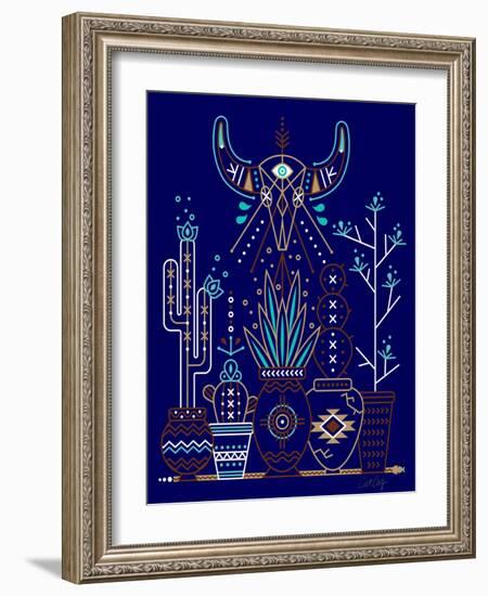 Navy Santa Fe Garden-Cat Coquillette-Framed Art Print