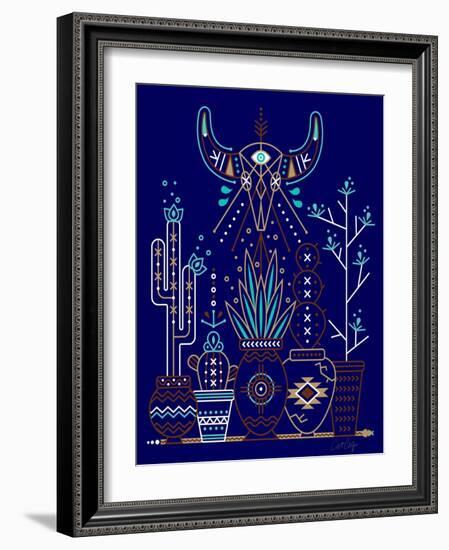 Navy Santa Fe Garden-Cat Coquillette-Framed Art Print