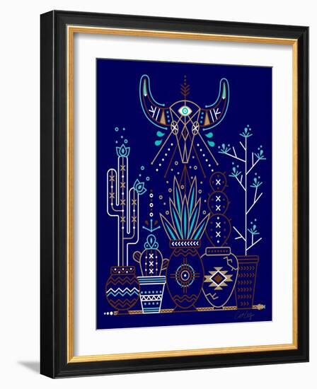 Navy Santa Fe Garden-Cat Coquillette-Framed Art Print