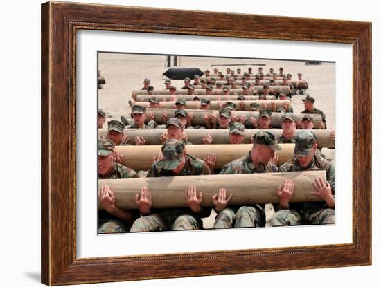 Navy SEAL Candidates Train with a 600-Pound Log, 2011-null-Framed Photo