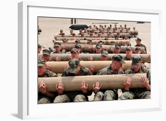 Navy SEAL Candidates Train with a 600-Pound Log, 2011--Framed Photo