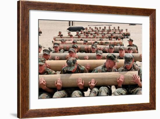 Navy SEAL Candidates Train with a 600-Pound Log, 2011-null-Framed Photo