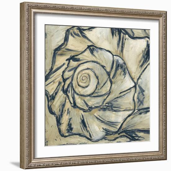 Navy Seashell Spiral I-Megan Meagher-Framed Art Print