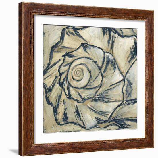 Navy Seashell Spiral I-Megan Meagher-Framed Art Print