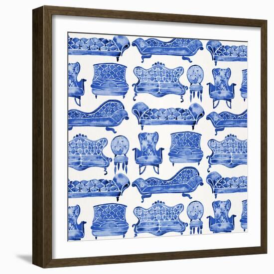 Navy Victorian Lounge Pattern-Cat Coquillette-Framed Giclee Print